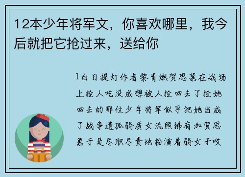 12本少年将军文，你喜欢哪里，我今后就把它抢过来，送给你