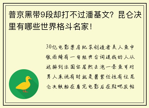 普京黑带9段却打不过潘基文？昆仑决里有哪些世界格斗名家！
